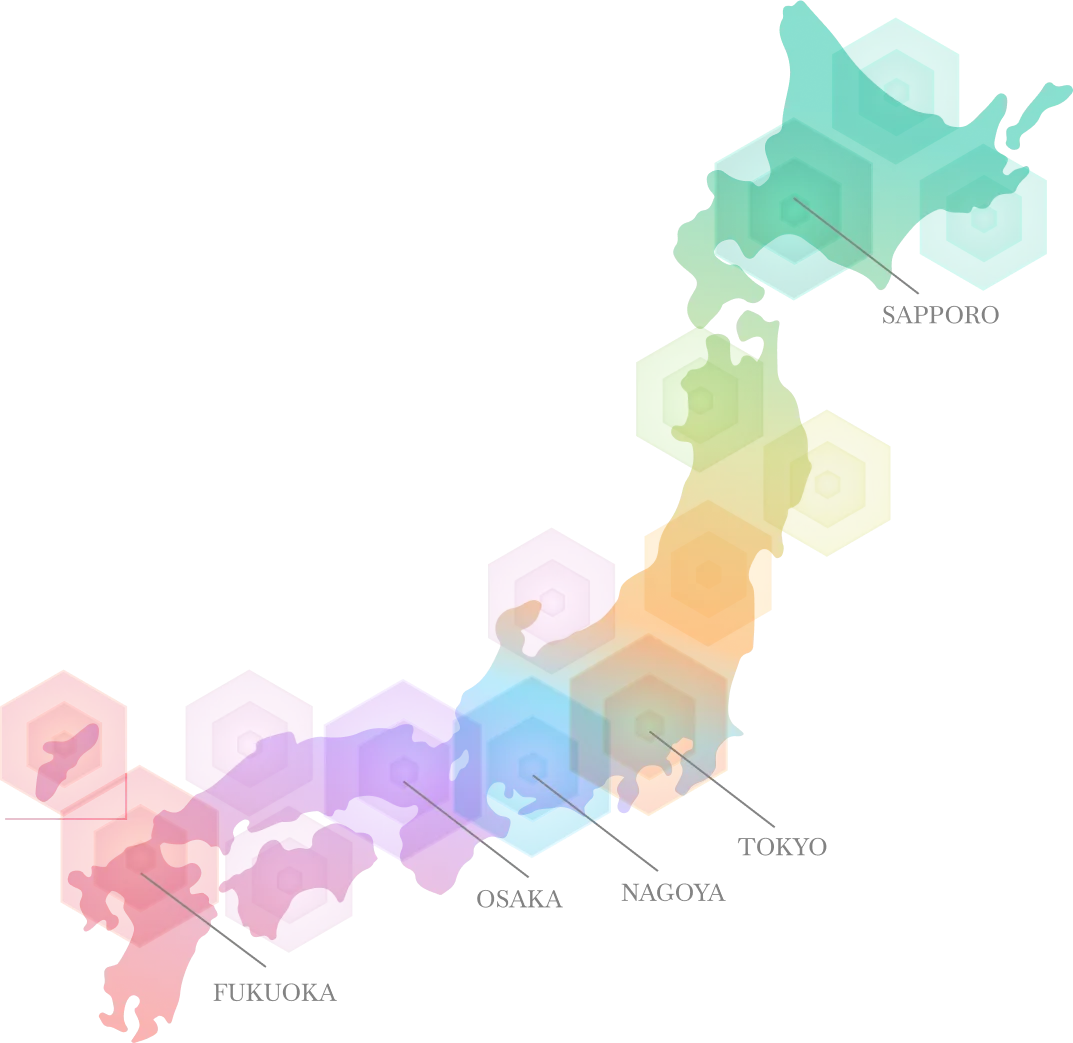 全国5大都市（東京・札幌・名古屋・大阪・福岡）の拠点マップ